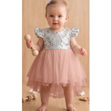 Mini Chics Mevlitlik Önü Kısa Arkası Uzun Pullu Bebek Abiye Elbise-Gülkurusu