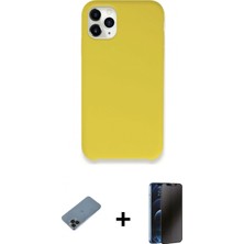 Marsilyan™- iPhone 11 Pro Max Kılıf Zirve Modern Özel Seri - Siyah 3D Antistatik Hayalet Cam Ekran Koruyucu + Shine Kamera Lens Koruma Cam - Sh