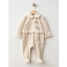 Mymio Bebe Yaka Uzun Kollu Dantel Detaylı Kız Bebek Tulum