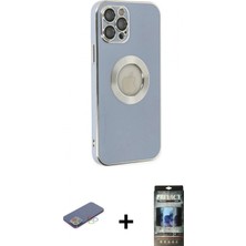 Marsilyan™- iPhone 12 Pro Kılıf Iz Form Serisi - Siyah 34D Hayalet Izgaralı Cam + Renkli Kamera Lens Koruma Cam - Mı