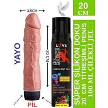 Aşkın Deposu Süper Titreşiml Anl Vaginal Kullanıma Uygun 20CM Xxl Vibratör ve Süper ÇİLEK AROMALI  JELLİ Süper Set