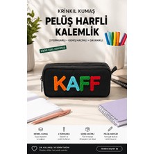 Kaff 01108 Siyah Su Geçirmez Bondit Kumaş Peluş Baskılı Çift Gözlü Kalemlik Kalem Kutusu Geniş Hacim