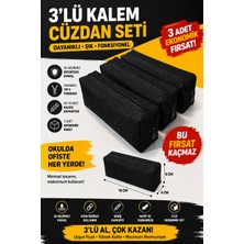 Ketnez 3’lü Su Geçirmez Imperteks Kumaş Kalemlik Seti Siyah Büyük Kapasiteli Fermuarlı Kalem Çantası 19X8X4 cm