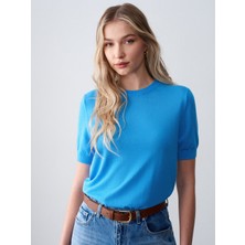 Dilvin 10872 Lyocell Karışımlı Minimal Bluz-Turkuaz