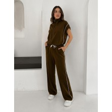 Maimoda Kadın Biye Detaylı Modal Kumaş Yelekli Takım / Women’s Vest Suit With Piping Detail In Modal Fabric