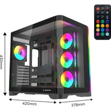 Rampage Lyron Kumandalı 7*12CM Argb Fan+Kontrolcü Pwm Fanlı Atx/m-Atx Siyah Oyuncu Kasası