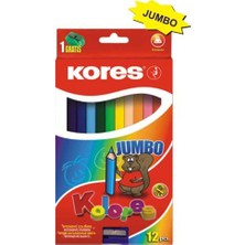 Kores Jumbo Kuru Boya Kalemi 12'li Üçgen Gövdeli Canlı Renkler ve Kalemtraş