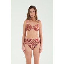 Louren Kadın Bordo Desenli Ayarlanabilir Kenarlı, Çıkabilir Ince Kaplı Telli Toparlayıcı Bikini Takımı