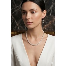 Woona Ay Taşı & Akumarin Taşı  Premium Aa Kalite Doğal Taş El Yapımı Kolye Küpe Set