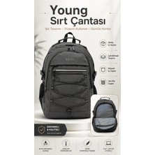 Young 51537 Grey Gri Unisex Çok Cepli Laptop Bölmeli Suya Dayanıklı Sırt Çantası