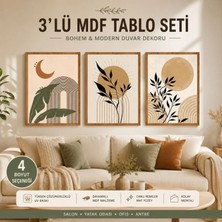 Hippodeco Bohem Minimalist Mdf Tablo Seti – Modern Dekoratif 3’lü Çerçevesiz Duvar Tablosu
