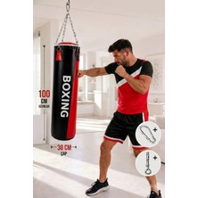 Spor Byfit 100 cm x 30 cm Kırmızı-Siyah Dolu Boks Torbası + Tavan Askı Kancası