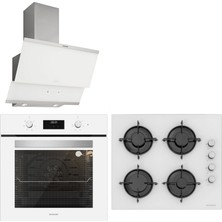 Silverline Beyaz Cam Ankastre Set Bo6502W01 - Cs5349W01 - 3420 A Enerji Sınıfı Modern Tasarım