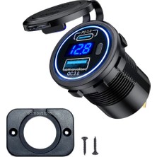 Somay Store Pano Tip Marin Voltmetreli USB 3.0 + Type-C Soketi Butonlu 12-24V Çerçeveli