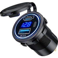 Somay Store Pano Tip Marin Voltmetreli USB 3.0 + Type-C Soketi Butonlu 12-24V Çerçevesiz