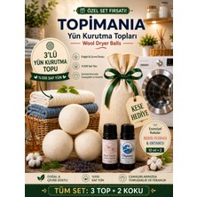 Topimania 3 Adet Xxxl Doğal Yerli Üretim Çamaşır Yün Kurutma Topu 2 Adet 10 ml Esans - Kurutma Makinesi Için