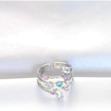 Youday Accessories Renkli Zirkon Taşlı Silver Renk Ayarlanabilir Yüzük
