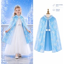 NW NessiWorld Kar Tanesi Desenli Mavi Elsa Pelerini - Astarlı Frozen Pelerini 85 cm