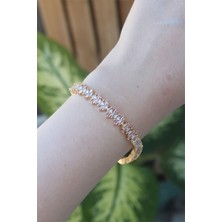Youday Accessories Vip Seri Pirinç Pembe Zirkon Taşlı Gold Renk Baget Model Bileklik
