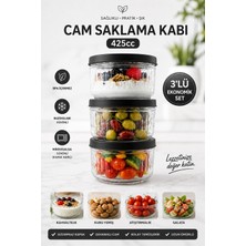 Zuri Design 3'lü Cam Saklama Kabı Kapaklı Şeffaf Cam Kavanoz Mutfak ve Buzdolabı Kullanımı Siyah 425 cc