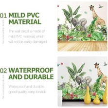 Assess Store Duvar Çıkartmaları, Orman Hayvanları ve Tropikal Bitki Desenli Sticker, Su Geçirmez Pvc Bebek Odası Dekorasyonu, Kendin Yap Yeşil Yapraklar ile Kırmızı Çiçekli Dekoratif Yapışkanlı Folyo
