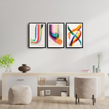 TASARIM ŞEYLER Tasarım Şeyler Renkli Soyut Çizgi Temalı 3’lü Mdf Poster Seti – Modern Geometrik Duvar Dekoru
