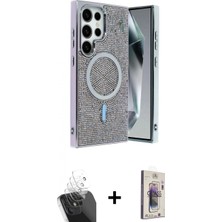 Marsilyan™- Galaxy S24 Ultra Kılıf Eksen Çizgi - Siyah Bilvis 3D Cam Ekran Koruyucu + Kamera Lens Koruma Cam - Sf
