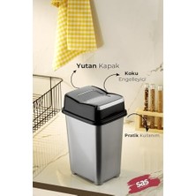 Assess Store Dolap Içi Çöp Kovası Pratik Kapak Banyo Mutfak Girdap Çöp Kovası Gri 5 Litre