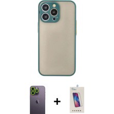 Marsilyan™- iPhone 13 Pro Max Kılıf Ahenk Çizgi Serisi - Siyah Joko 5d Cam + Neon Fosforlu Kamera Lens - Yl