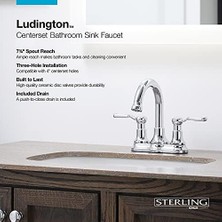 Assess Store Sterling 27373-4-BN Ludington 4 "clicker Drenaj Montajlı Banyo Bataryası, 2 Saplı Banyo Lavabo Bataryası, 1,2 Gpm, Canlı Fırçalanmış Nikel
