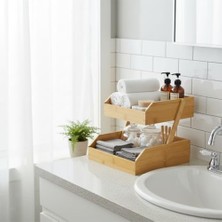 Assess Store Doğal Bambu Iki Katlı Dekoratif Mutfak ve Banyo Organizeri | Çok Amaçlı Düzenleyici Raf | Meyvelik, Sebzelik, Baharatlık, Banyo Rafı | 26X32X23 cm