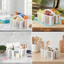 Assess Store 3 Bölmeli Kulplu Düzenleyici Sepet - Taşınabilir Temizlik ve Düzenleme Kutusu - Banyo, Mutfak ve Ofis Için Çok Amaçlı Organizer (30X20X20 Cm)