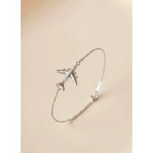Alaja Silver Silvari Silver Uçak Taşlı Parlak Tasarım 925 Ayar Gümüş Bileklik