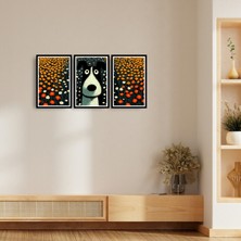 TASARIM ŞEYLER Tasarım Şeyler Çiçekler Içinde Siyah Köpek Temalı 3’lü Mdf Tablo Seti – Tamamlayıcı Duvar Dekoru