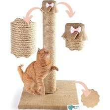 Uravas Store Bypet Kedi Tırmalama Direği - Doğal Jüt Halat Kedi Tırmalama ve Oyun Platformu (Pembe Papyon)