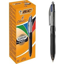 Uravas Store Bic 4 Colours Grip Pro Tükenmez Kalem 12'li Kutu, Kauçuk Tutacak, 1.0mm Uç, Tek Kalemde Mavi,