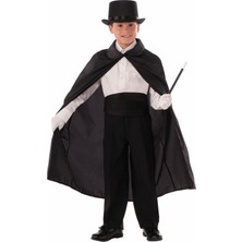 Uravas Store Sihirbaz Pelerini 90 cm ve Sihirbaz Şapkası Siyah Renk Çocuk Boy