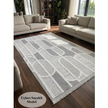 NarStore Home Kaymaz Taban Gri Saçaklı Modern Geometrik Desenli Kalın Yıkanabilir Yolluk Halı