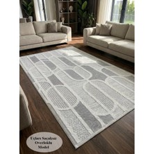 NarStore Home Kaymaz Taban Gri Modern Geometrik Desenli Kalın Yıkanabilir Yolluk Halı