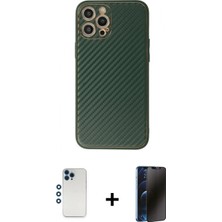 Marsilyan™- iPhone 12 Pro Kılıf Ahenk Işık - Siyah 3D Antistatik Hayalet Cam Ekran Koruyucu + Shine Kamera Lens - Mı