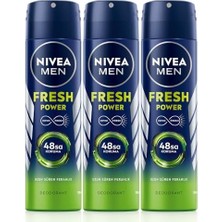 Assess Store Men Erkek Sprey Deodorant Fresh Power 150 ml x 3 Adet, Ter ve Ter Kokusuna Karşı 48 Saat Deodorant Koruması