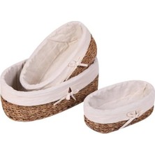 Assess Store 3'lü Hasır Oval Bezli Düzenleyici Sepet Seti - Çıkarılabilir Kumaş Astarlı Ekmek ve Sunum Sepeti - Banyo, Mutfak ve Bebek Odası Için Çok Amaçlı Organizer (42X25 cm Büyük Boy)