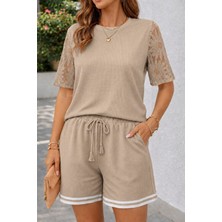 Serac Collection Kadın Kısa Kollu Bisiklet Yakalı Waffle Bluz ve Short Ikili Takım