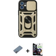 Marsilyan™- iPhone 12 Mini Kılıf Ahenk Klasik - Şeffaf Temperli Cam Ekran Koruyucu + Shine Kamera Lens Koruma Cam - Gı