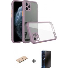 Marsilyan™- iPhone 11 Pro Max Kılıf Nova Asil Özel Seri - Siyah 3D Antistatik Hayalet Cam Ekran Koruyucu + Renkli Kamera Lens Koruma Cam - Mı
