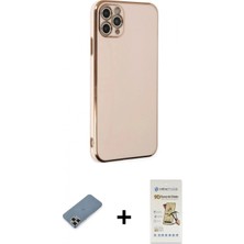 Marsilyan™- iPhone 11 Pro Max Kılıf Yankı Serisi - Siyah Mat Seramik Nano Ekran Koruyucu + Metal Kamera Lens Koruma Cam - Gd