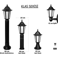 Assess Store Klas 42 cm Bahçe Duvar Apliği | E27 Duylu Dış Mekan Yol Aydınlatma Lambası | IP54 Su Geçirmez Siyah Duvar Tipi Bahçe Armatürü (Ampul Hariç)