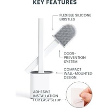 Assess Store Yapıştırılabilir Tuvalet Fırçası, Silikon Klozet Temizleme Seti, Duvar Tipi Askılı, Kompakt Tasarım, Koku Önleyici, Esnek Uçlu, Hijyenik Banyo Fırçası