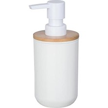 Assess Store Posa Sabunluk, Sıvı Sabun, Losyon Veya Deterjan Için Doldurulabilir Pompalı Dağıtıcı, Sürdürülebilir Bambu Desenli Beyaz Plastik, (G x Y x D): 7 x 16,5 x 8 Cm, Kapasite Yaklaşık 330 ml