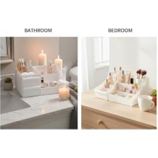 Assess Store Çekmeceli Beyaz Organizer – Çok Bölmeli Masaüstü ve Makyaj Organizeri, Kozmetik, Ofis ve Banyo Düzenleyici, Dayanıklı Plastik, Modern Tasarım